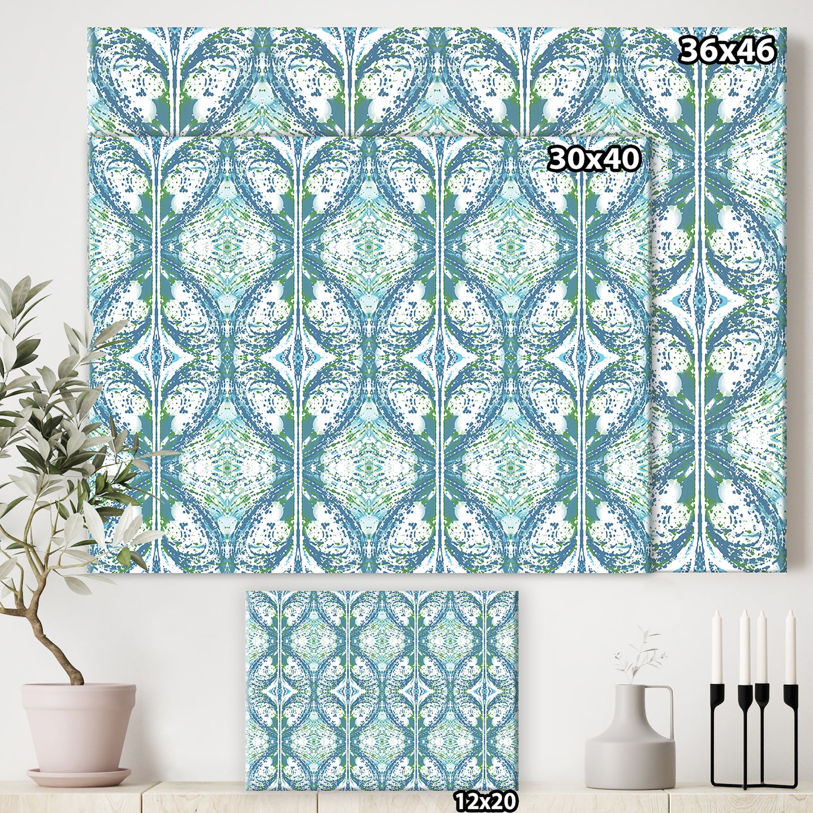 Embossed Teal Pattern V - Mid-Century Modern Premium Canvas Wall Art