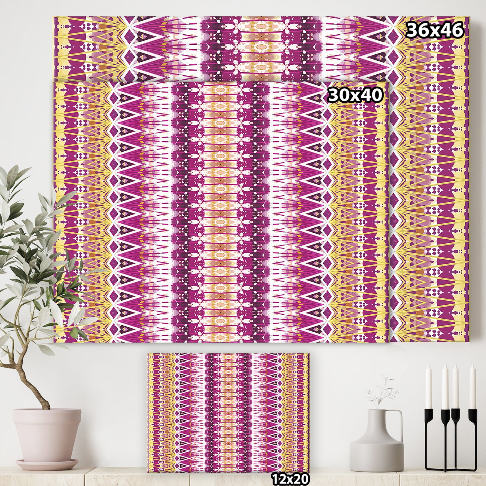 Yellow And Purple Triangular Pattern - Mid-Century Modern Canvas Wall Art
