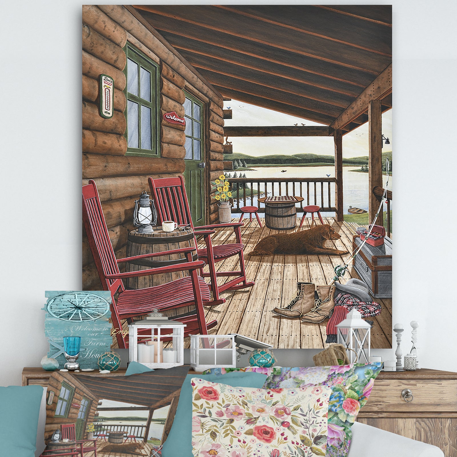 Sleeping Dog At The Lake House - Lake House Canvas Art Print