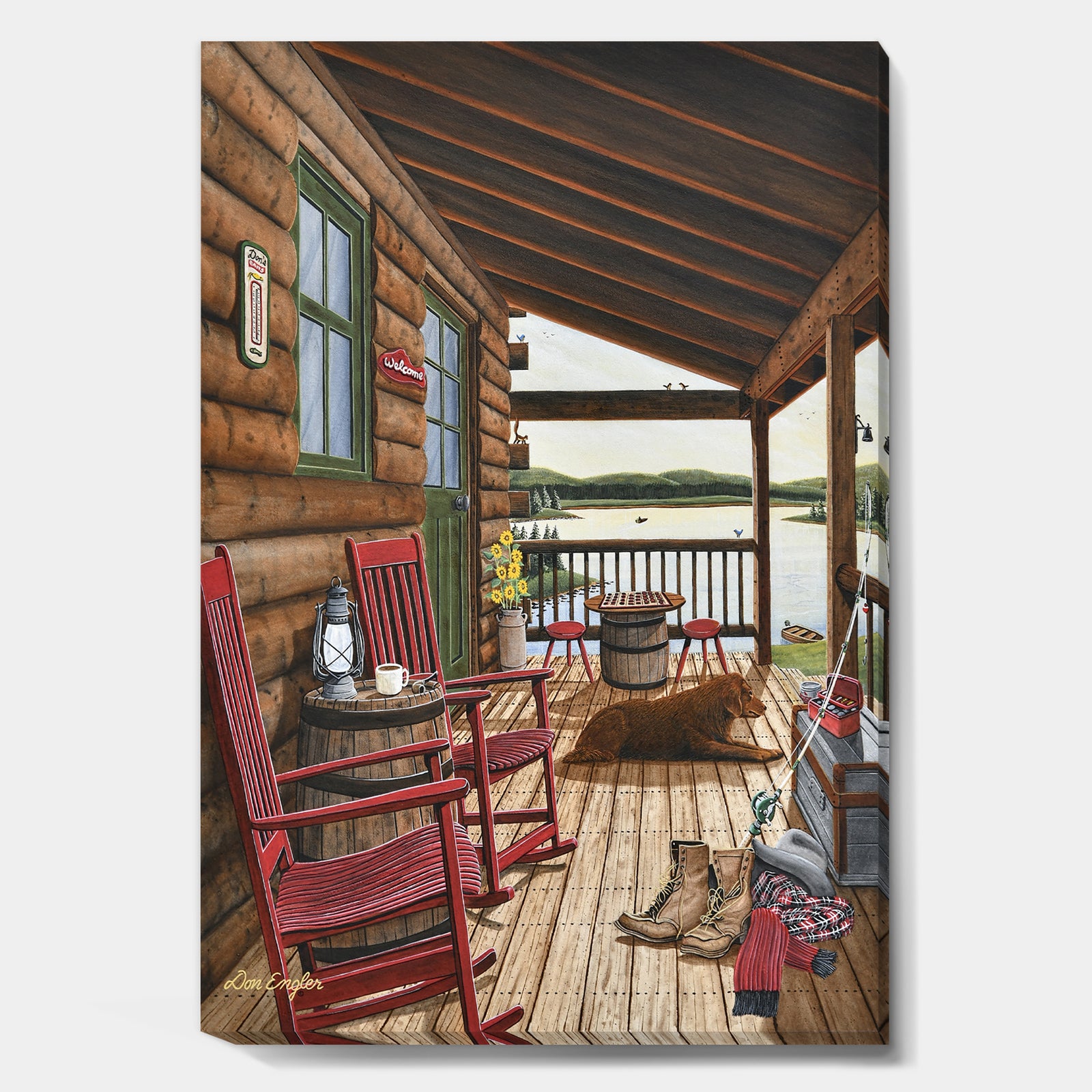 Sleeping Dog At The Lake House - Lake House Canvas Art Print
