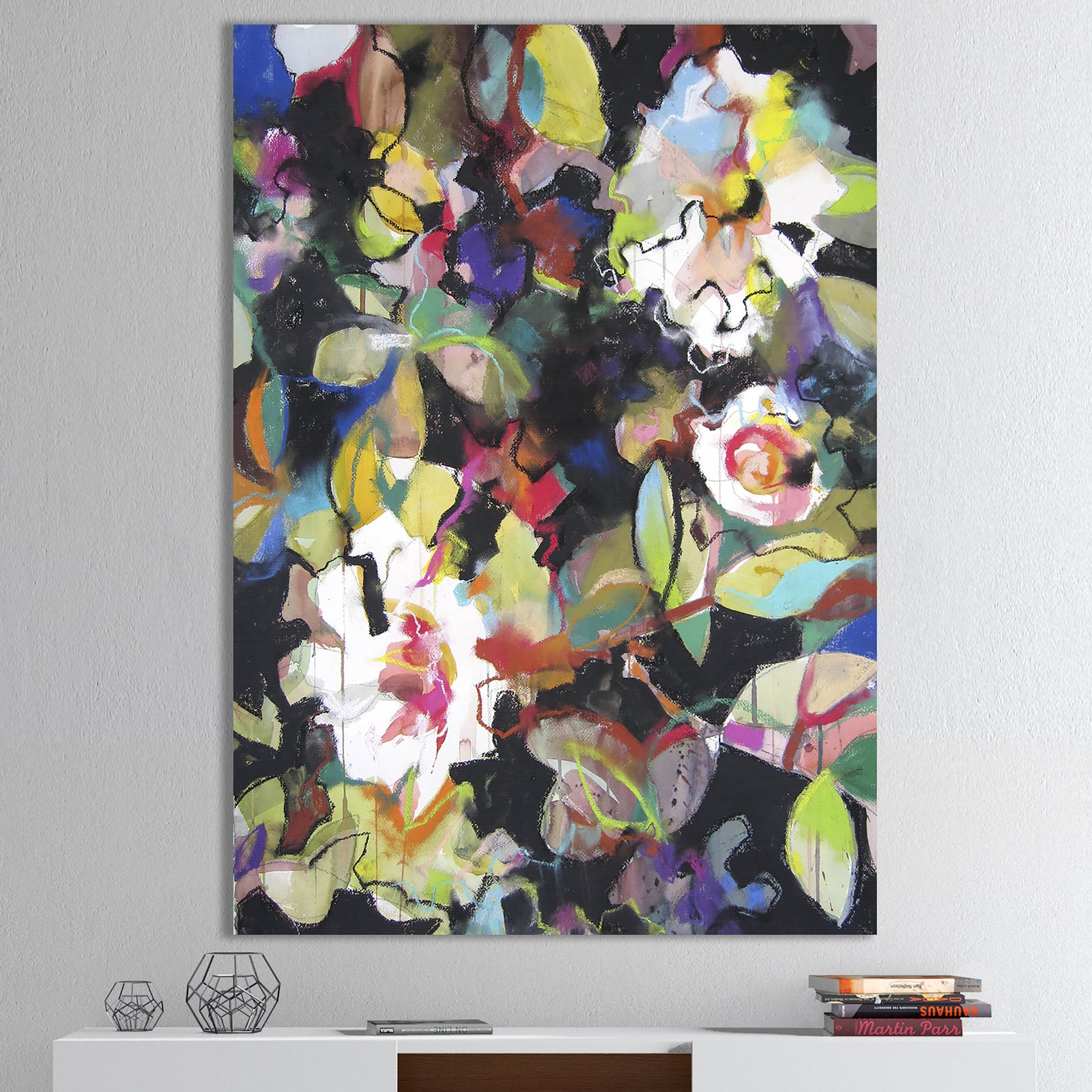 Colorful Flowers on Black - Modern & Contemporary Canvas Artwork