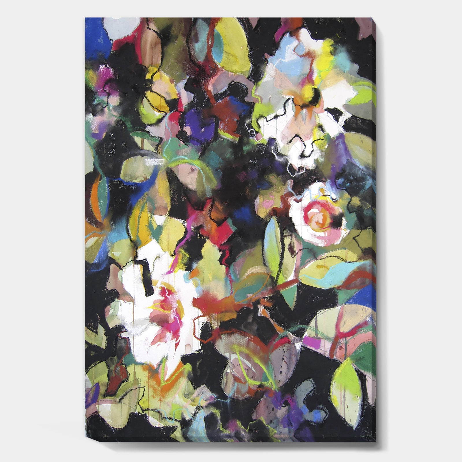 Colorful Flowers on Black - Modern & Contemporary Canvas Artwork