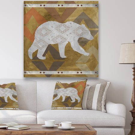 Patterned Walking White Bear - Traditional Canvas Wall Art