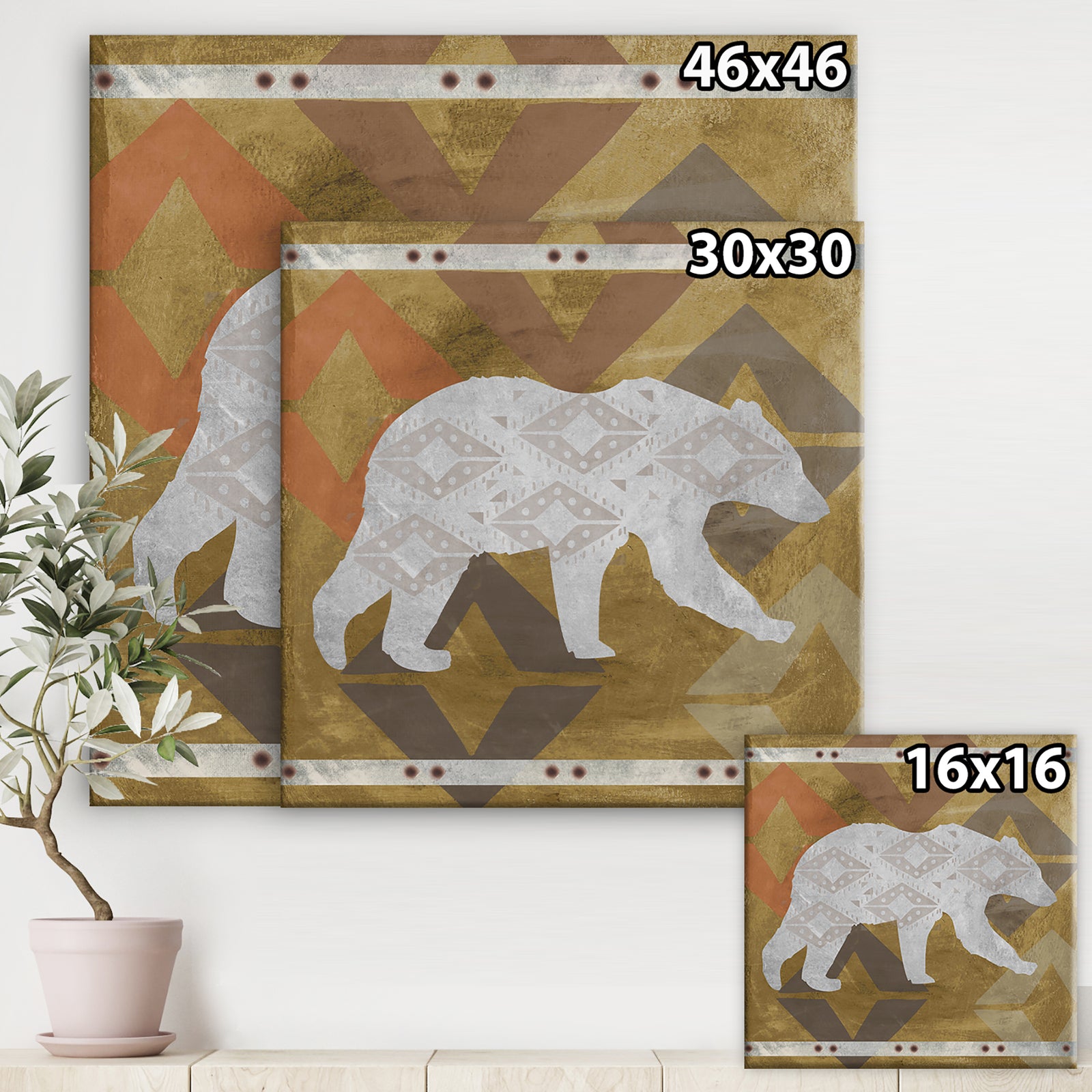Patterned Walking White Bear - Traditional Canvas Wall Art