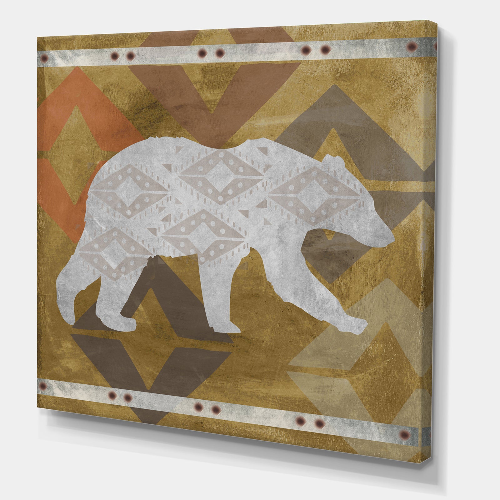 Patterned Walking White Bear - Traditional Canvas Wall Art