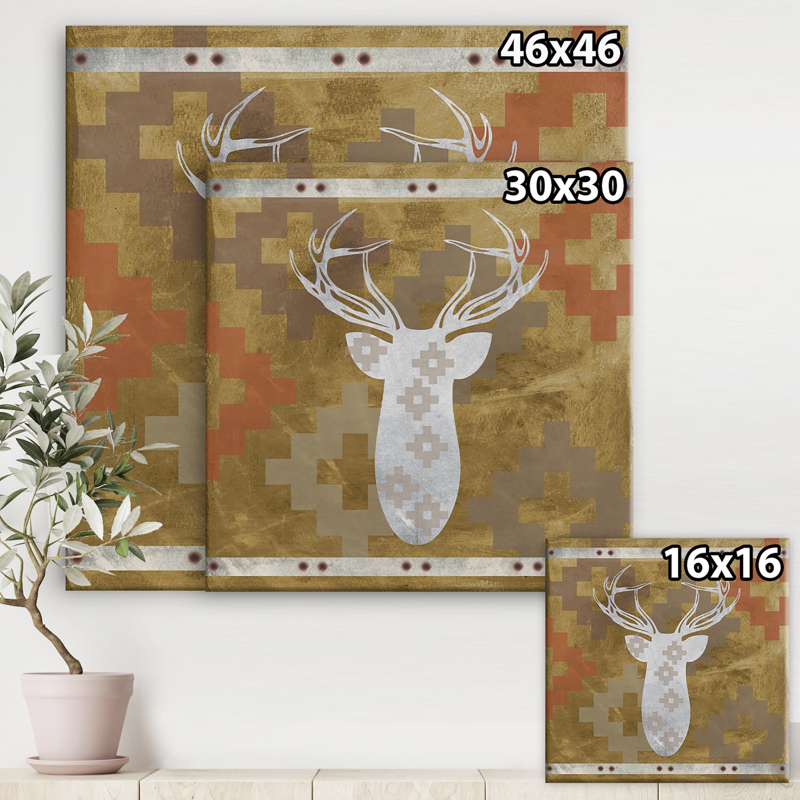 Patterned White Deer Head - Traditional Canvas Art Print