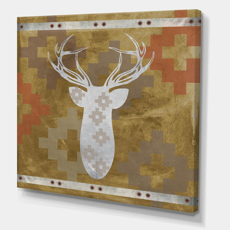 Patterned White Deer Head - Traditional Canvas Art Print