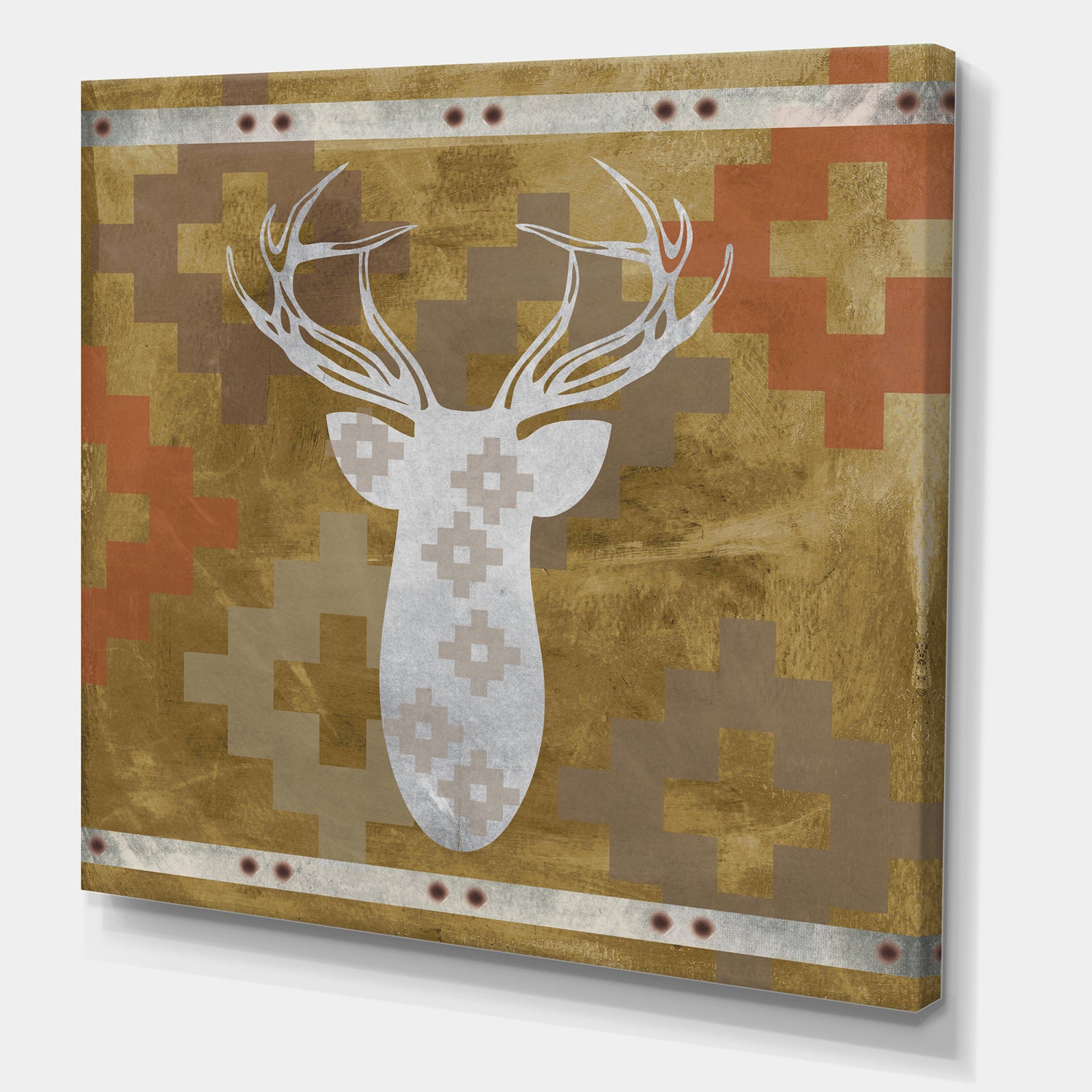 Patterned White Deer Head - Traditional Canvas Art Print