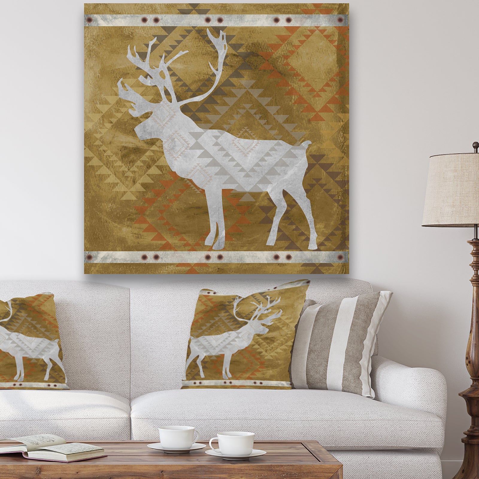 Patterned Walking White Moose - Traditional Gallery-wrapped Canvas