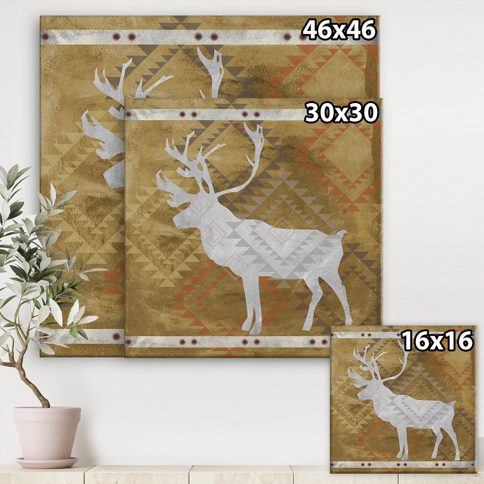Patterned Walking White Moose - Traditional Gallery-wrapped Canvas