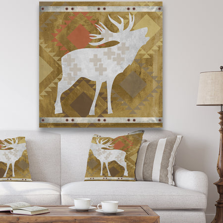 Patterned Howling White Moose - Traditional Canvas Artwork