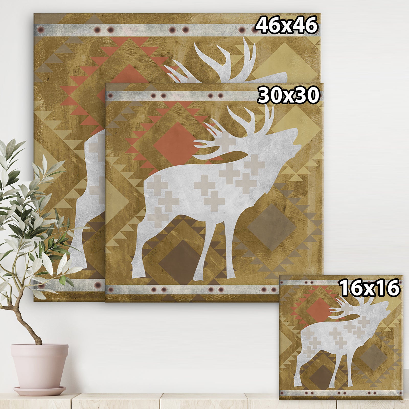 Patterned Howling White Moose - Traditional Canvas Artwork