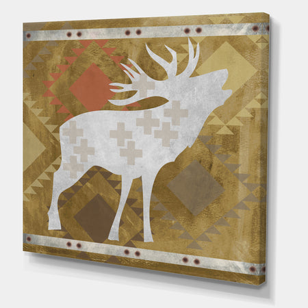 Patterned Howling White Moose - Traditional Canvas Artwork