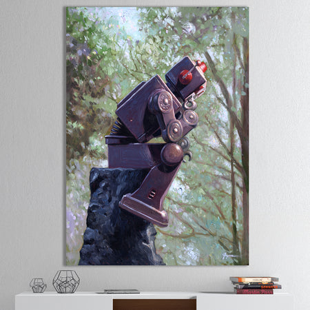 Robot Thinking In The Woods - Modern & Contemporary Canvas Wall Art