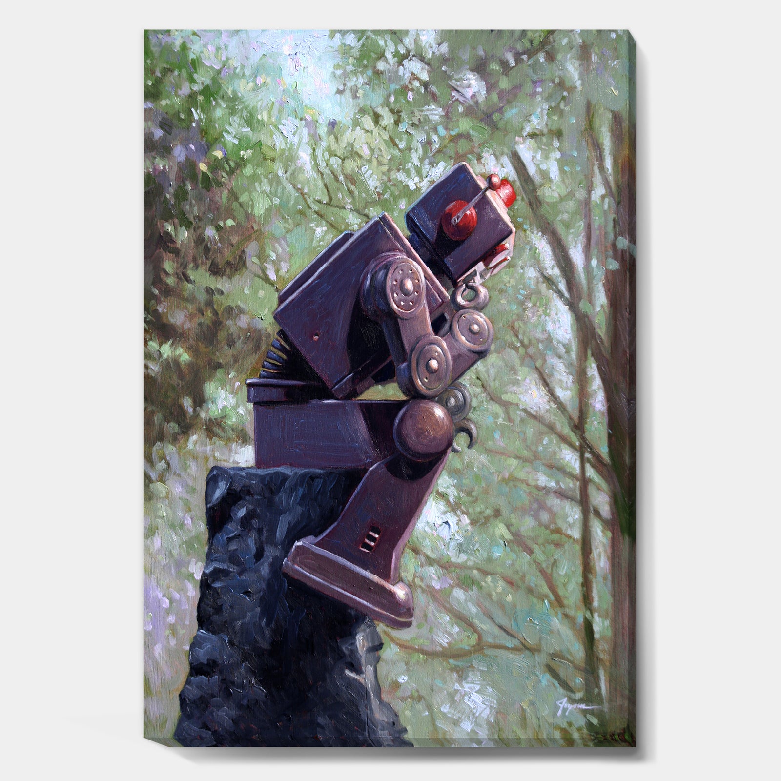 Robot Thinking In The Woods - Modern & Contemporary Canvas Wall Art
