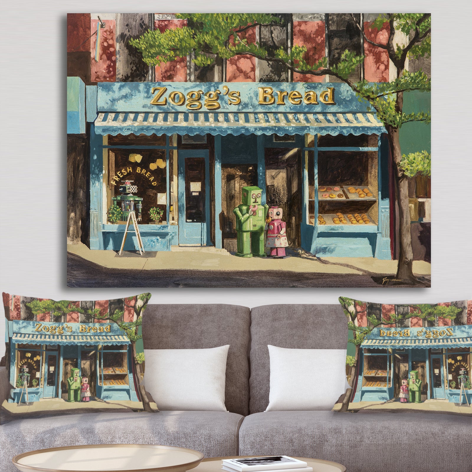 Robot Donut Bakery - Modern & Contemporary Gallery-wrapped Canvas