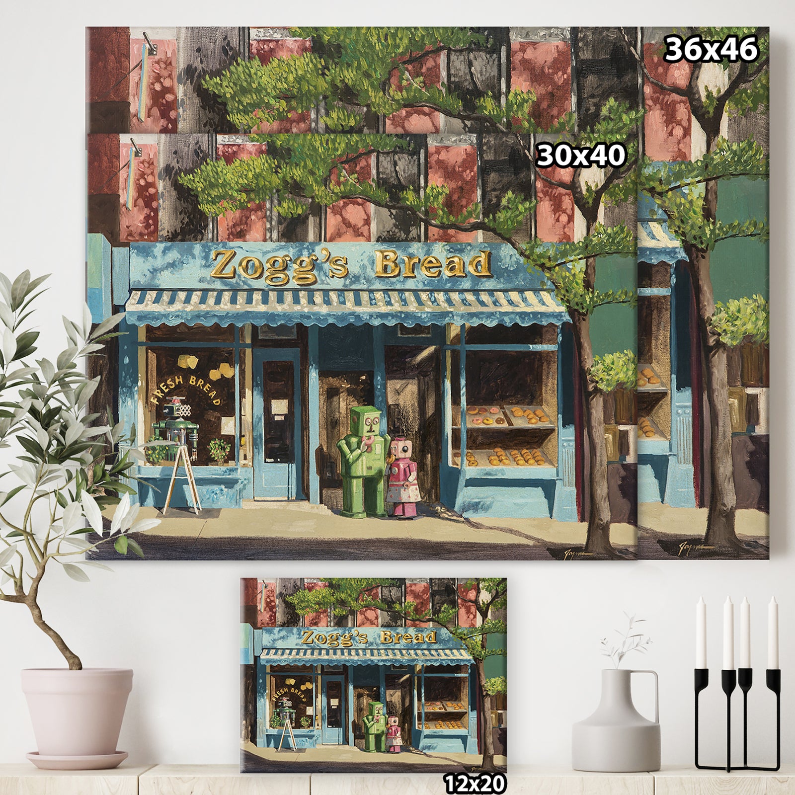 Robot Donut Bakery - Modern & Contemporary Gallery-wrapped Canvas