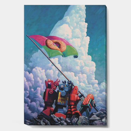 Donut Nation Robots Planting Flag - Modern & Contemporary Canvas Wall Art