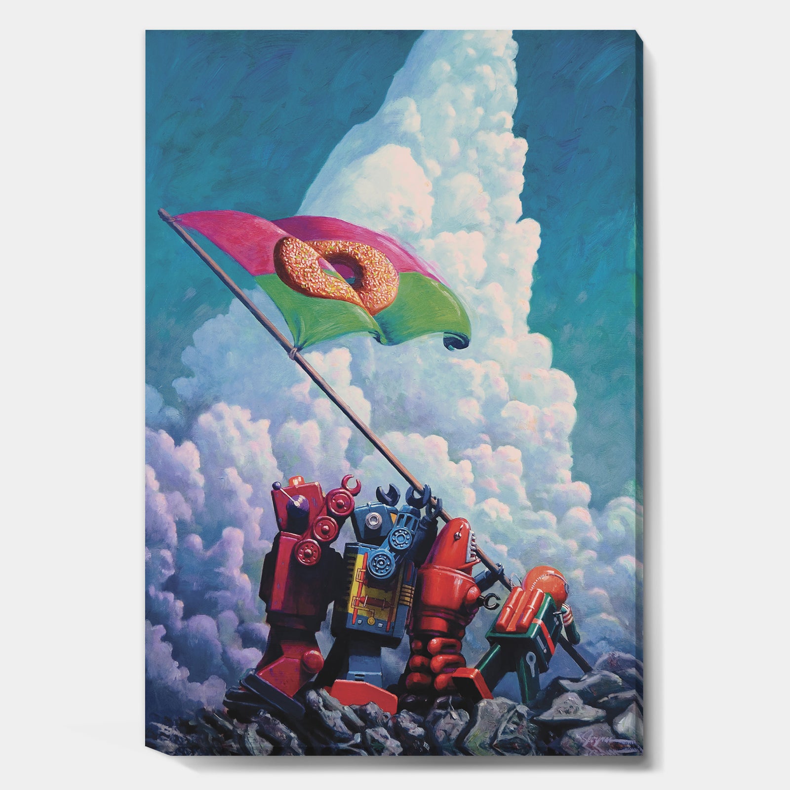 Donut Nation Robots Planting Flag - Modern & Contemporary Canvas Wall Art