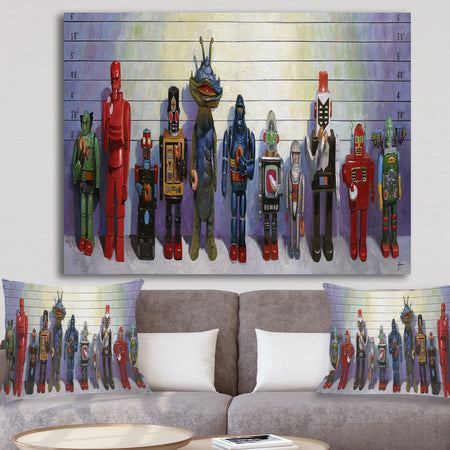 Robots Line Up Usual Suspects II - Modern & Contemporary Gallery-wrapped Canvas