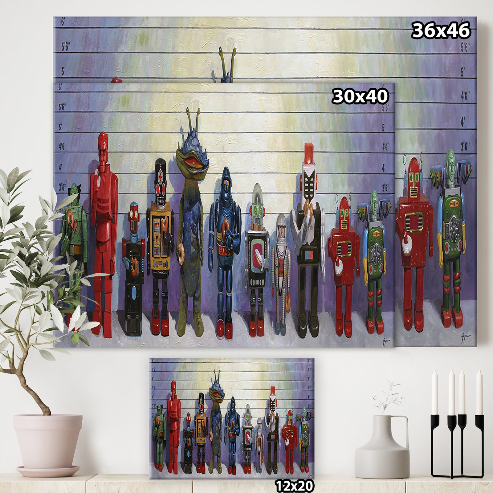 Robots Line Up Usual Suspects II - Modern & Contemporary Gallery-wrapped Canvas