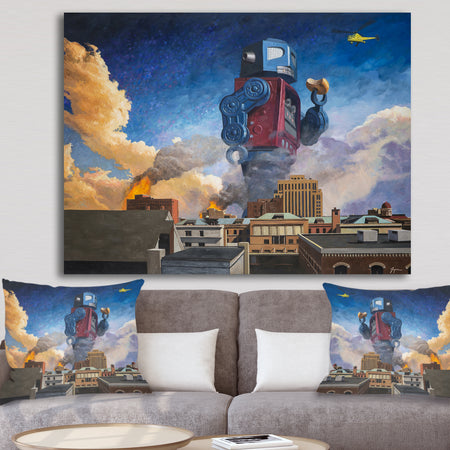 Robot Eating Donut - Modern & Contemporary Premium Canvas Wall Art