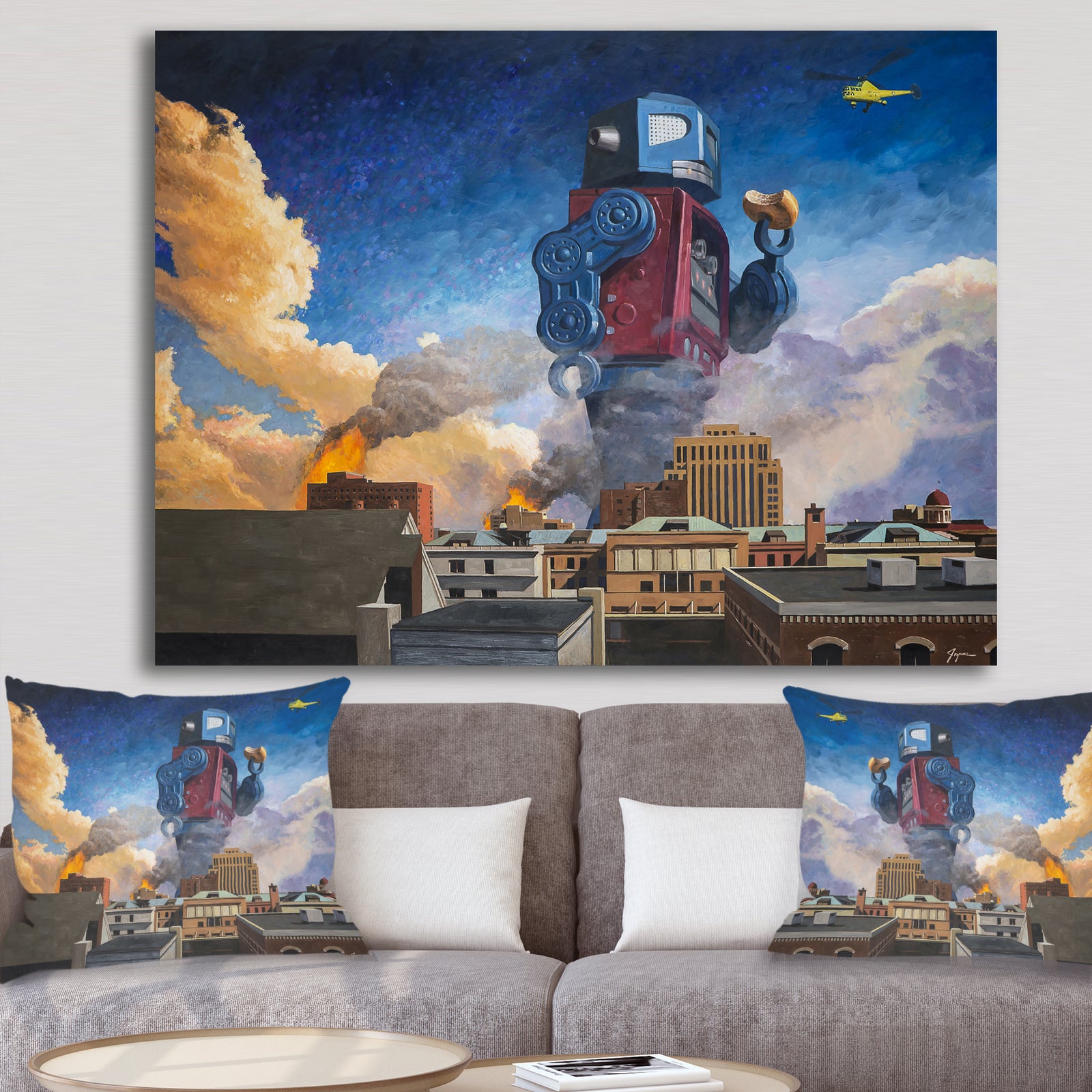Robot Eating Donut - Modern & Contemporary Premium Canvas Wall Art
