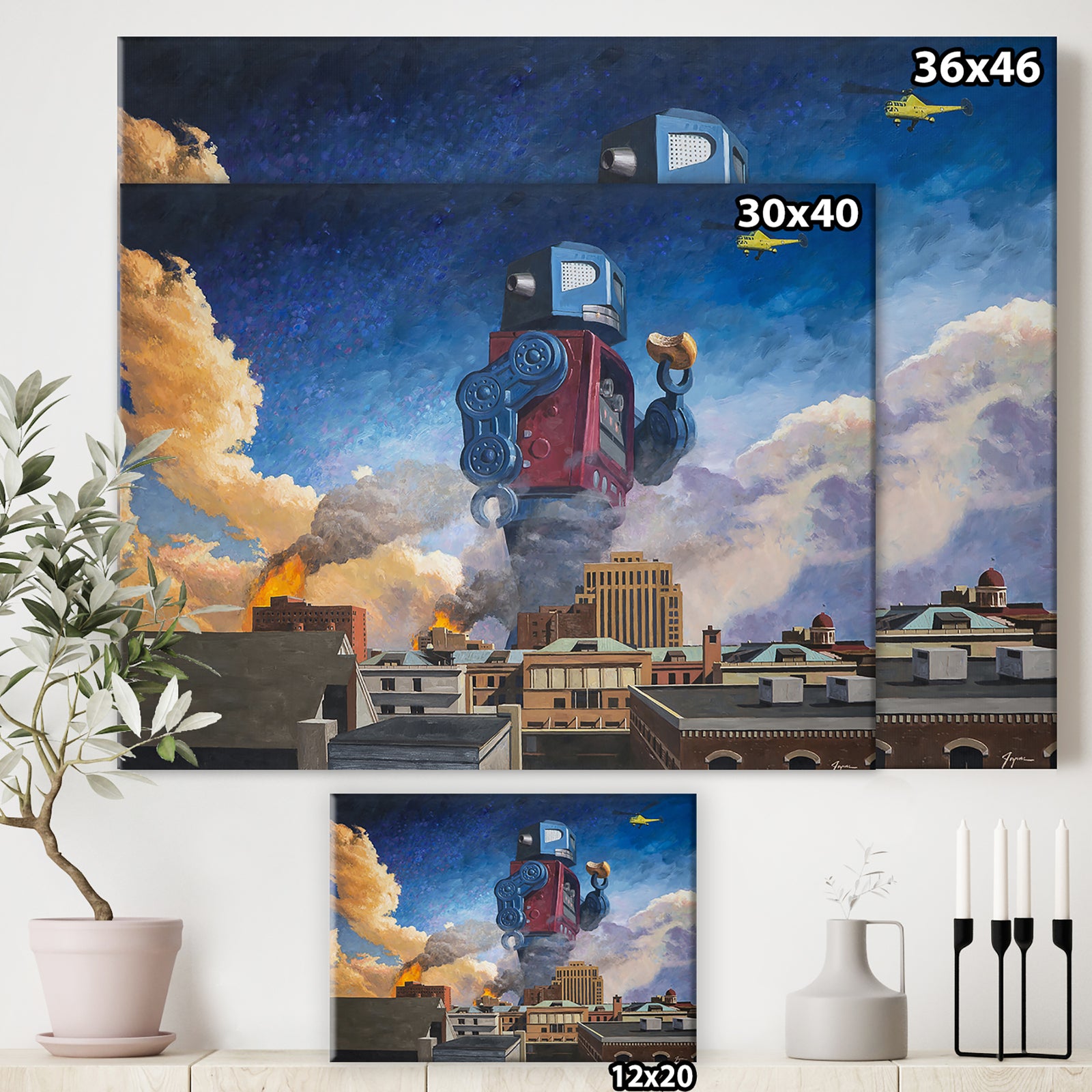 Robot Eating Donut - Modern & Contemporary Premium Canvas Wall Art
