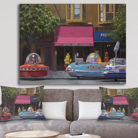 Futuristic Luncheonette For Robots - Modern & Contemporary Canvas Art Print