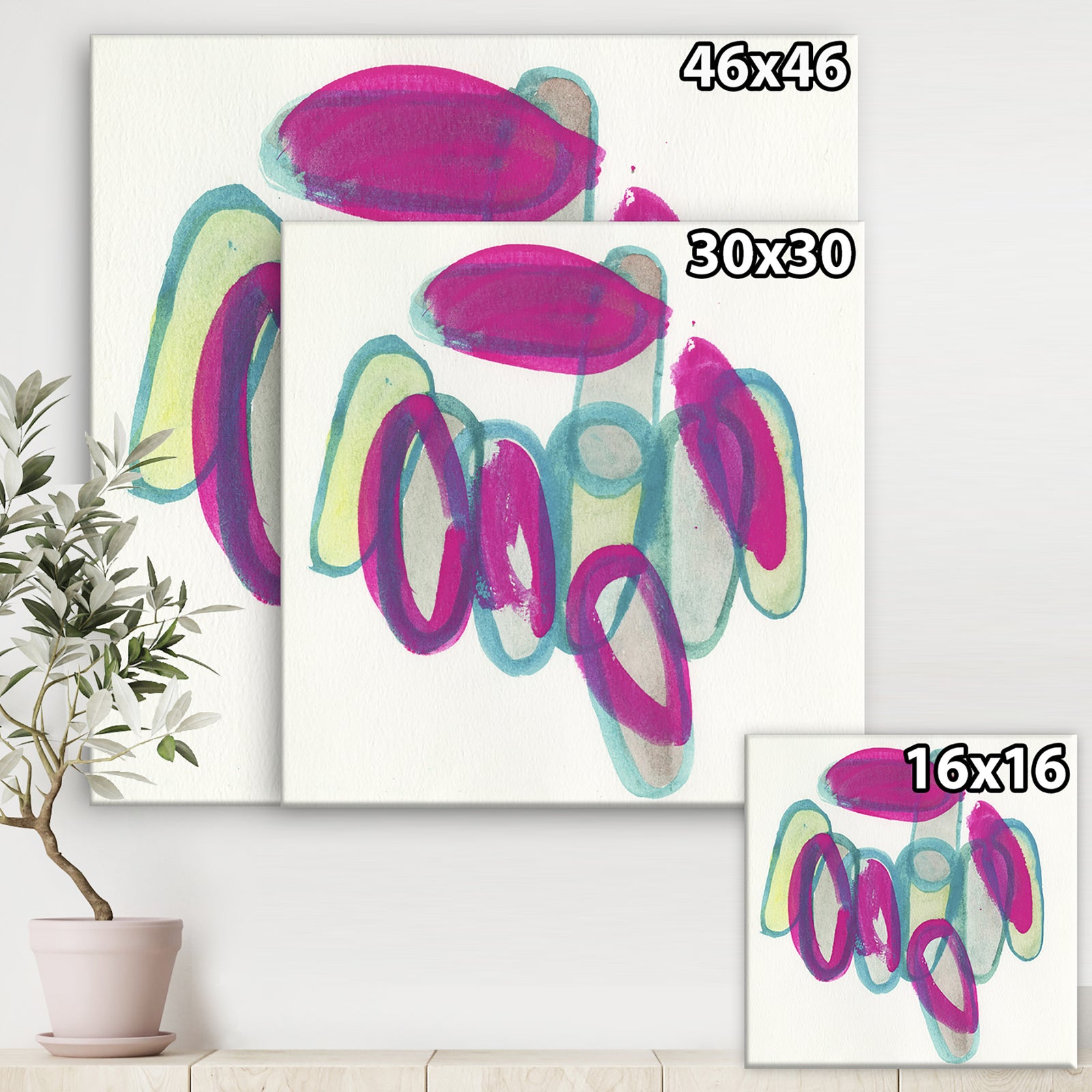 Fuchsia And Blue Scribble I - Mid-Century Modern Premium Canvas Wall Art