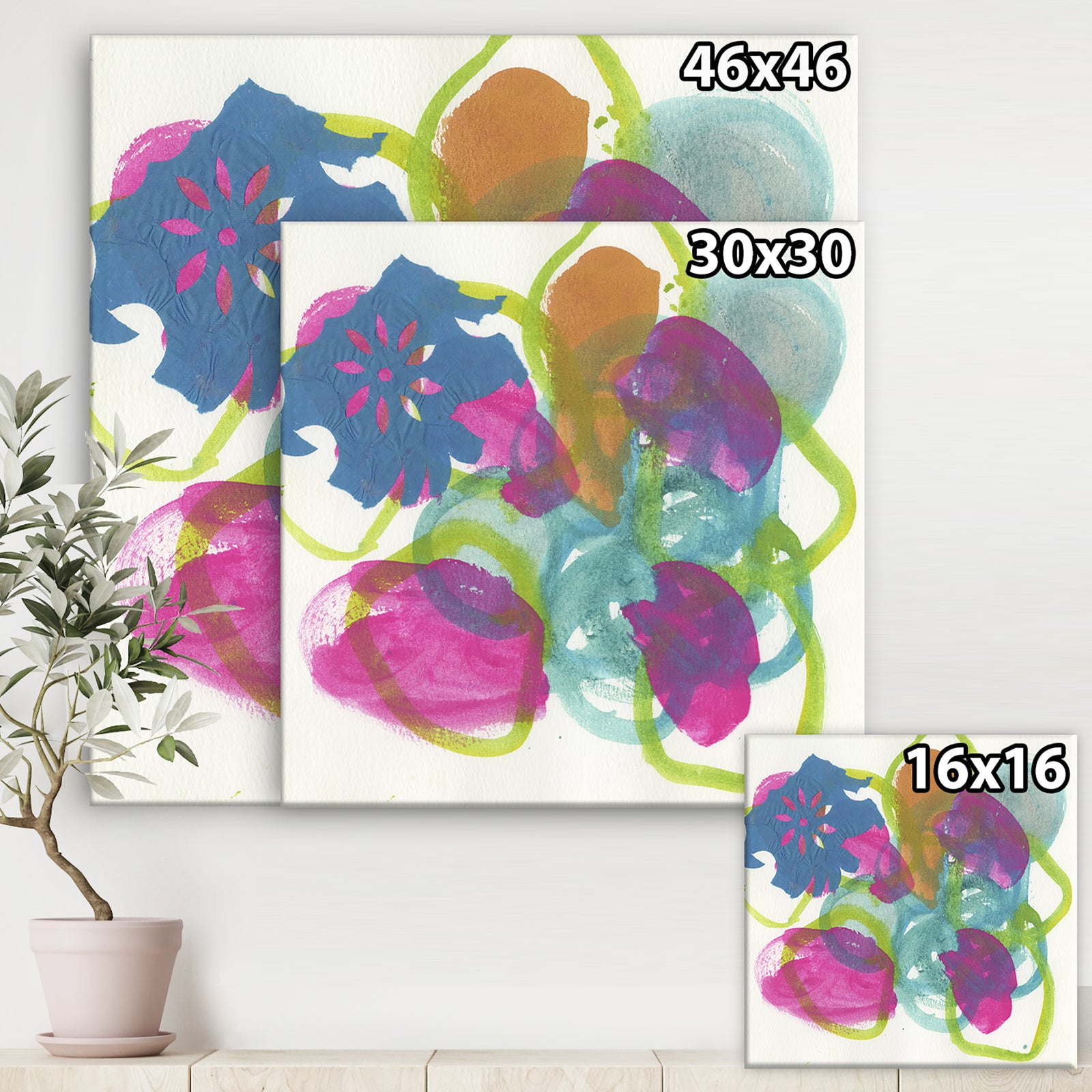 Fuchsia And Blue Scribble II - Mid-Century Modern Canvas Wall Art