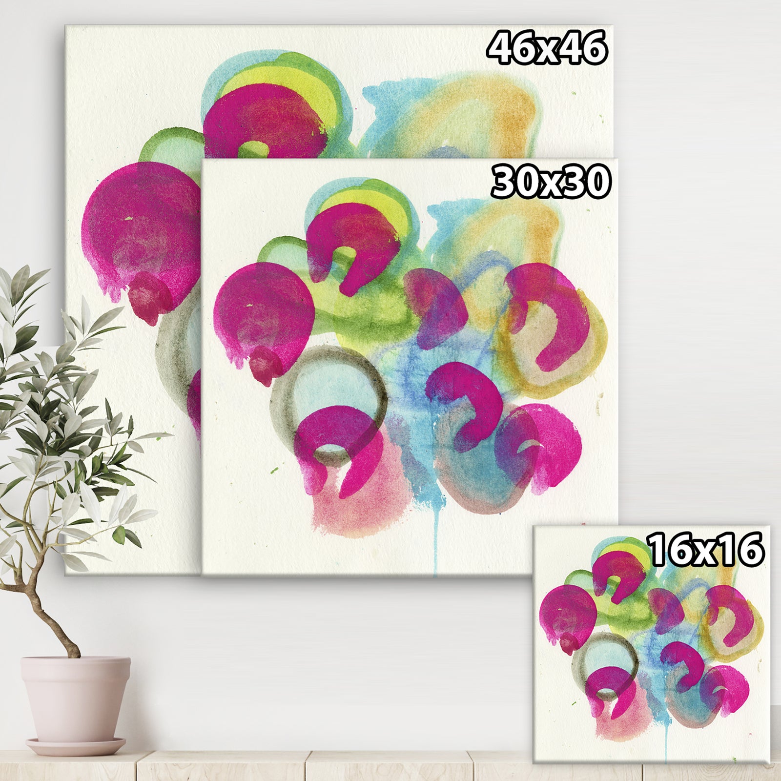 Fuchsia And Blue Scribble III - Mid-Century Modern Gallery-wrapped Canvas