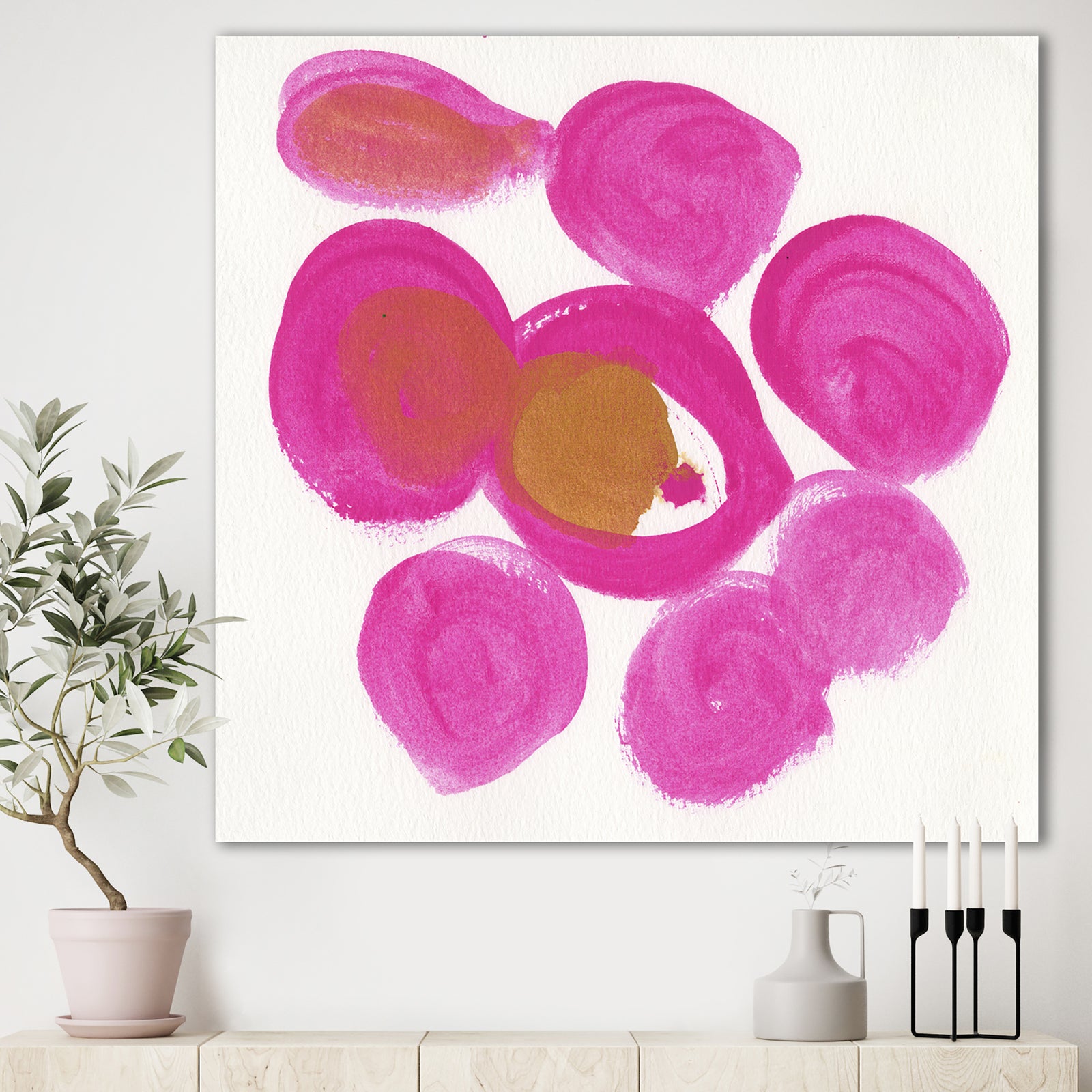 Pink Circular Composition - Mid-Century Modern Canvas Artwork