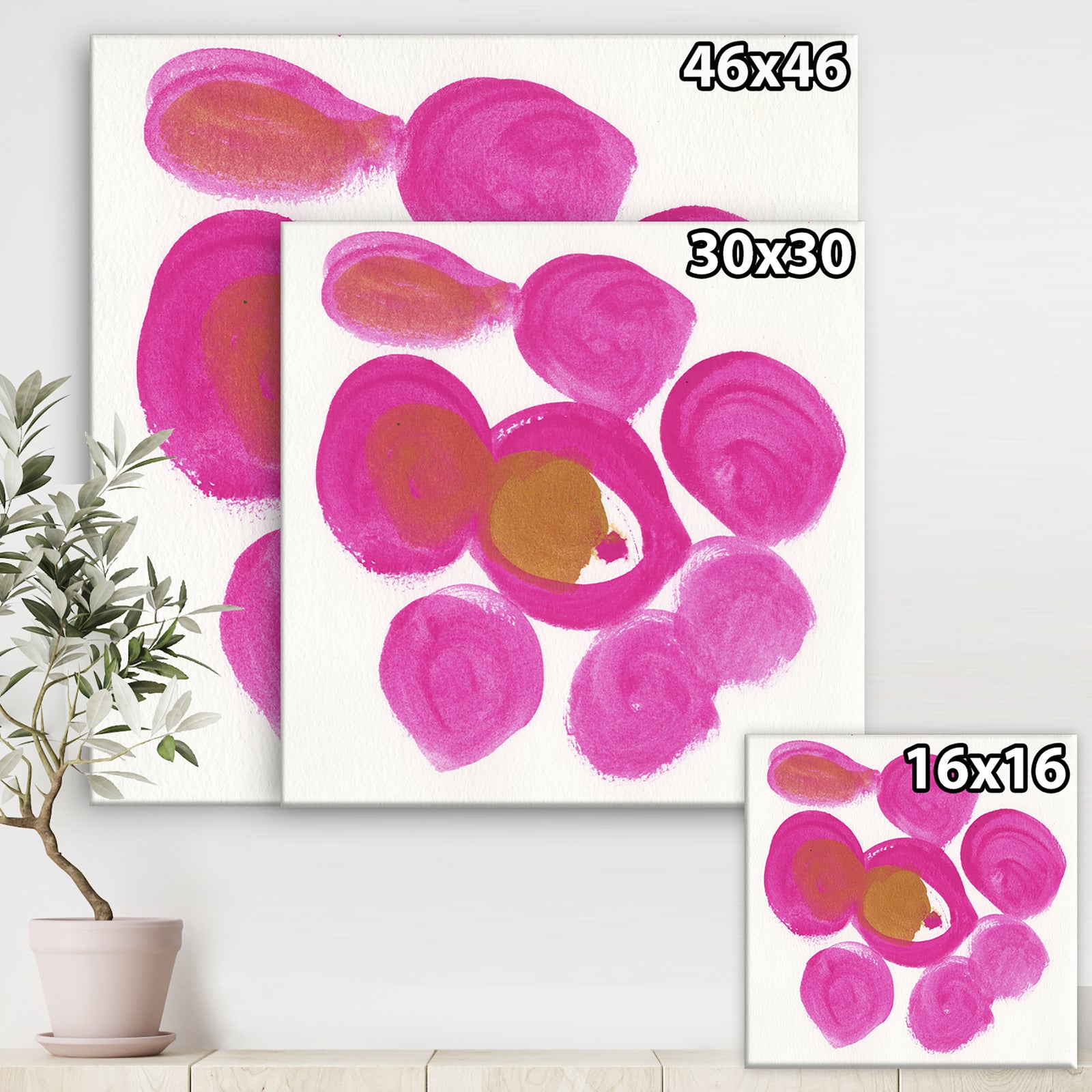 Pink Circular Composition - Mid-Century Modern Canvas Artwork