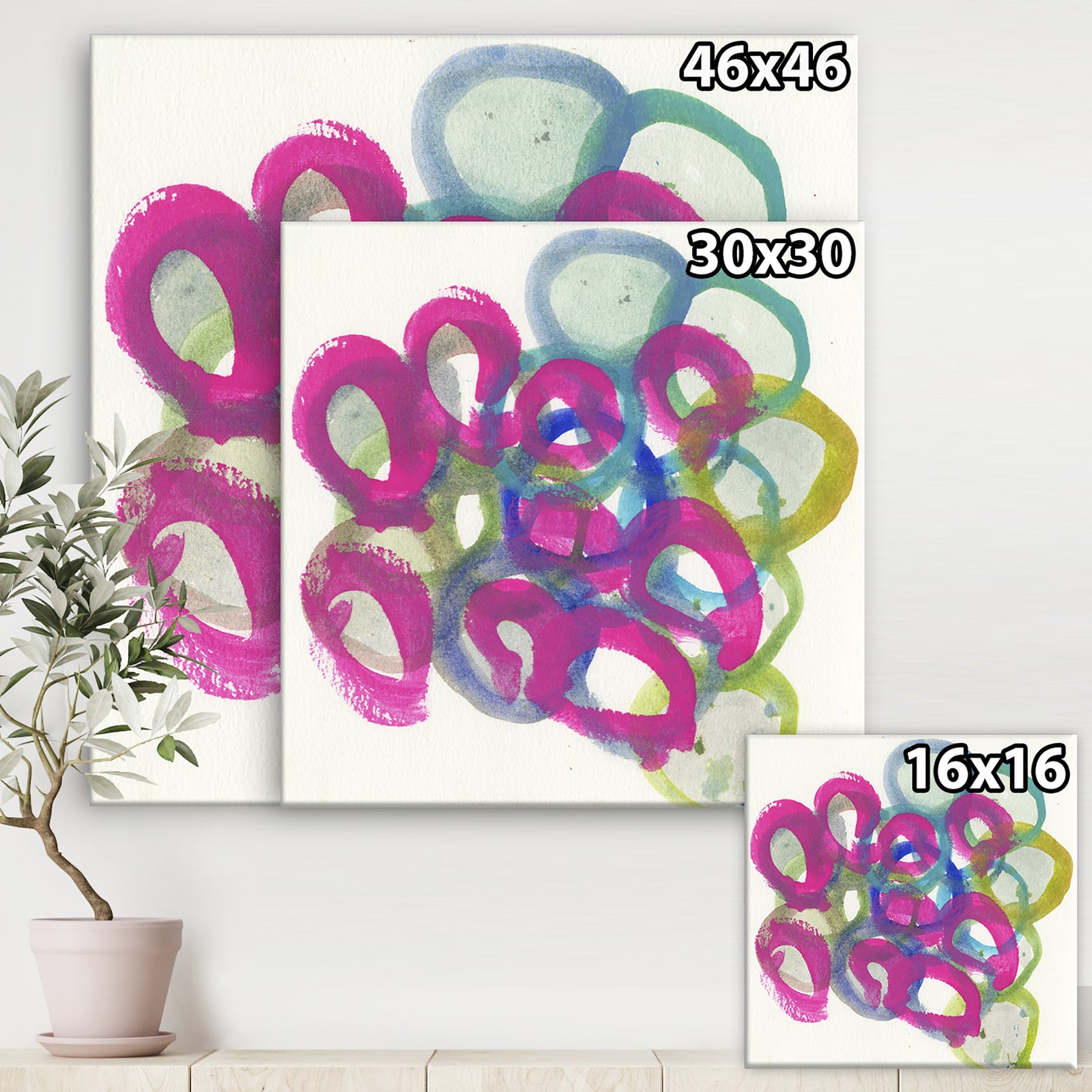 Fuchsia And Blue Scribble III - Mid-Century Modern Premium Canvas Wall Art