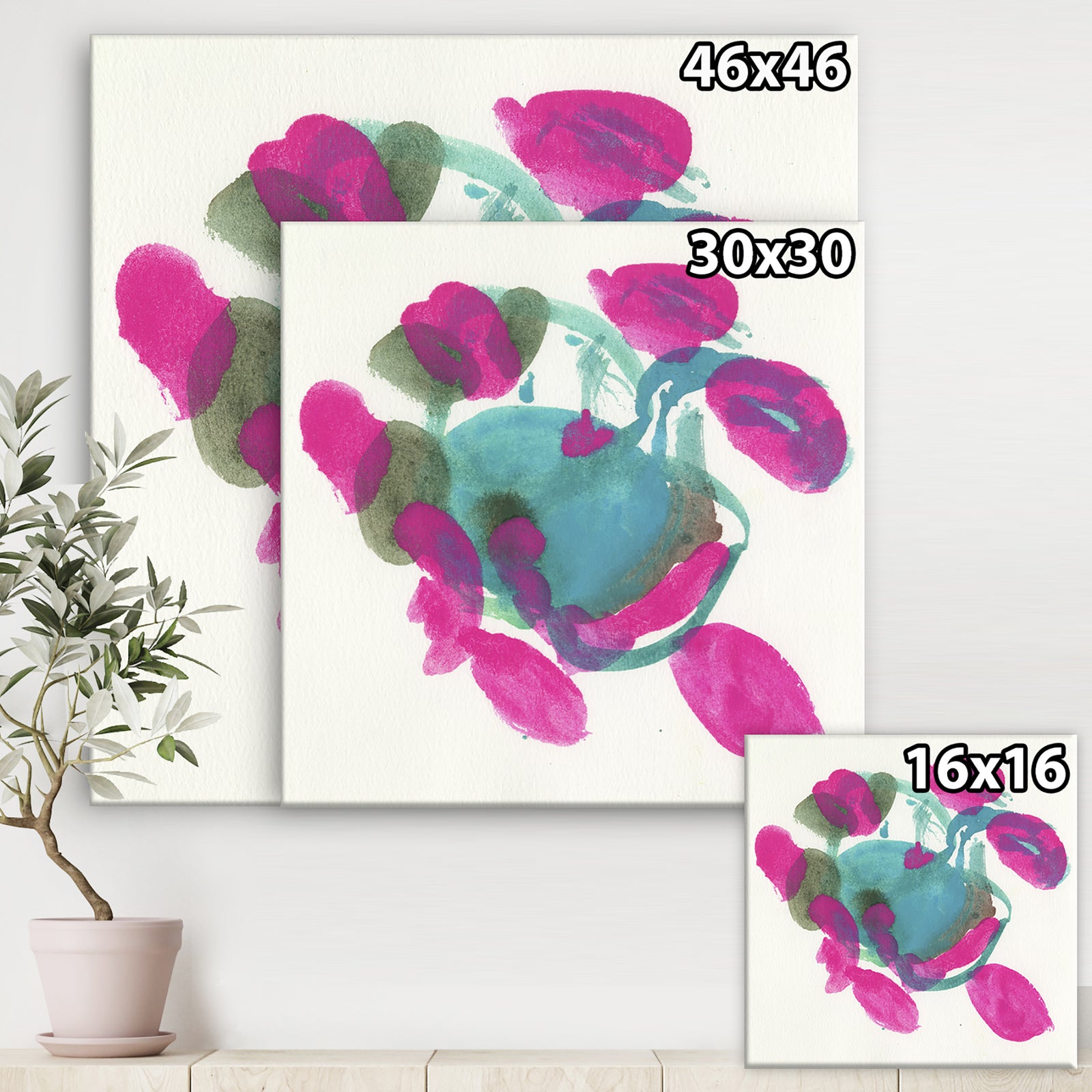 Fuchsia And Blue Scribble IV - Mid-Century Modern Canvas Wall Art