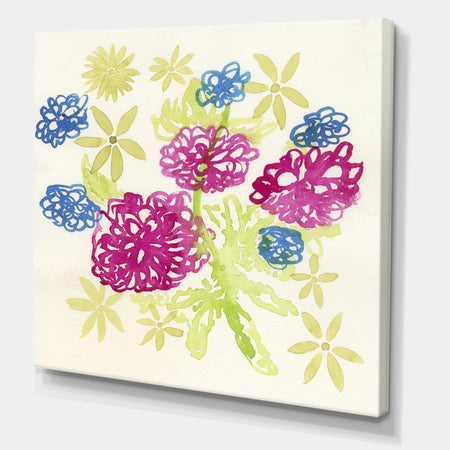 Purple and Blue Dahlias In The Green - Mid-Century Modern Premium Canvas Wall Art