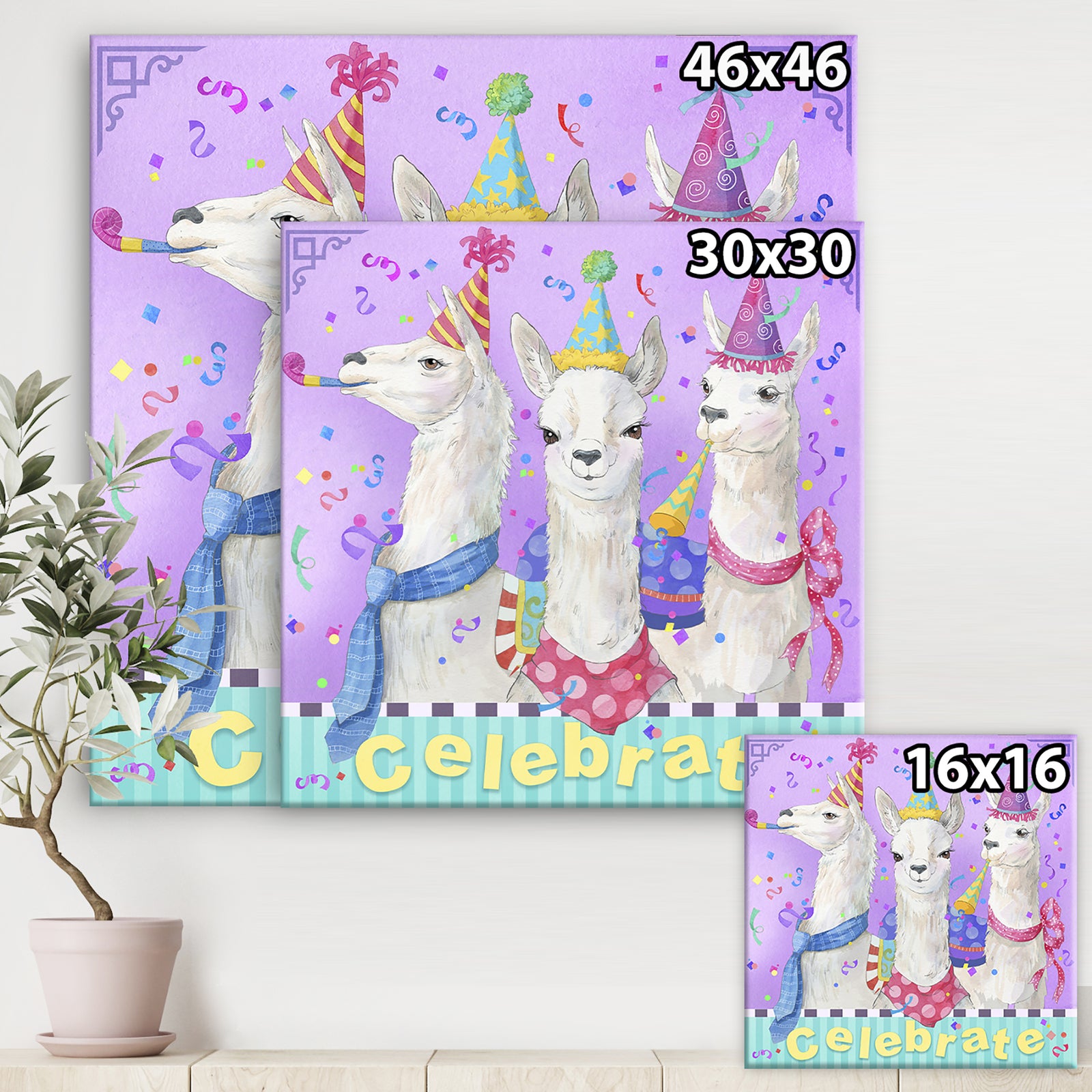 Llama Party - Modern & Contemporary Gallery-wrapped Canvas