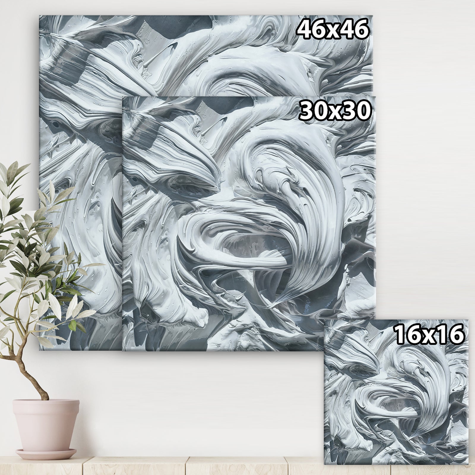 Waves of White Gray Paint - Modern & Contemporary Premium Canvas Wall Art
