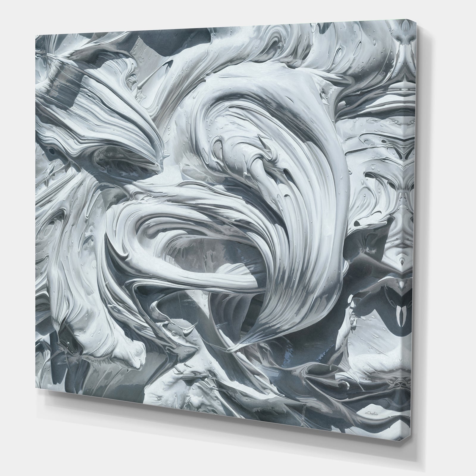 Waves of White Gray Paint - Modern & Contemporary Premium Canvas Wall Art