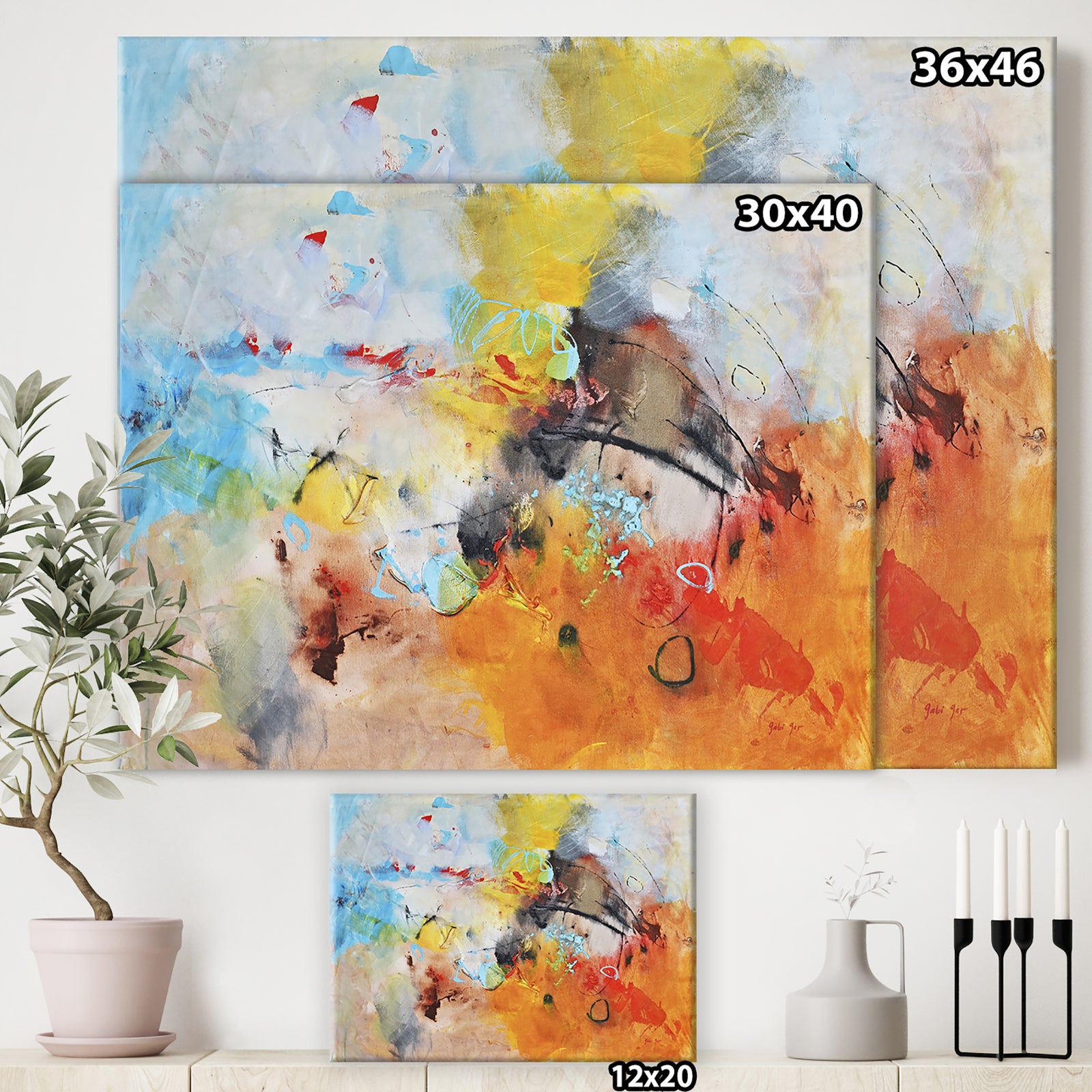 Blue And Yellow Color Spatters II - Modern & Contemporary Canvas Art Print