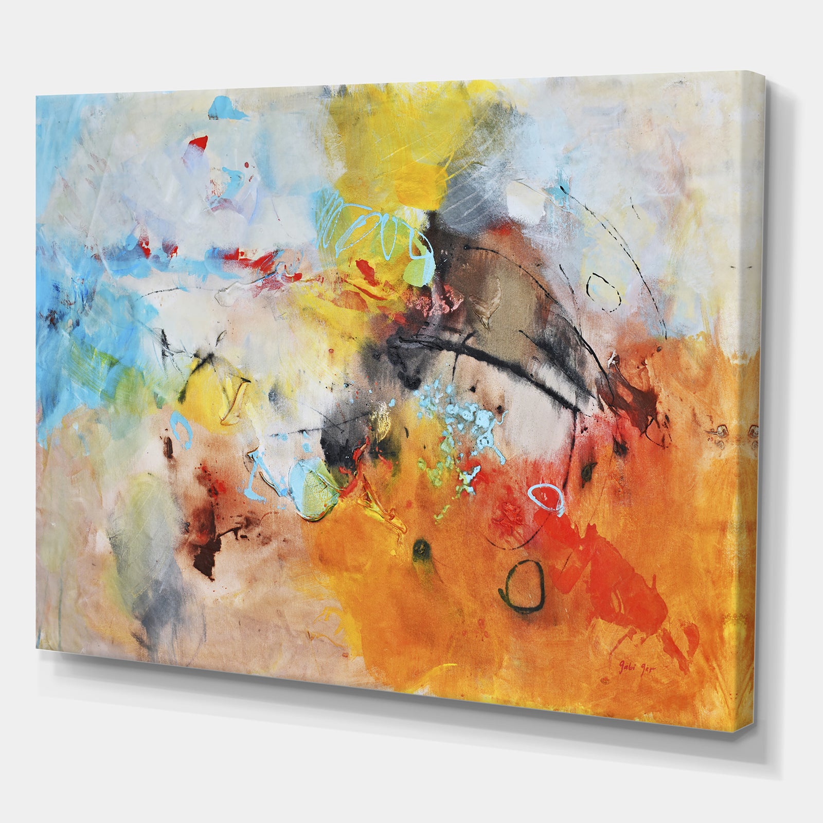 Blue And Yellow Color Spatters II - Modern & Contemporary Canvas Art Print