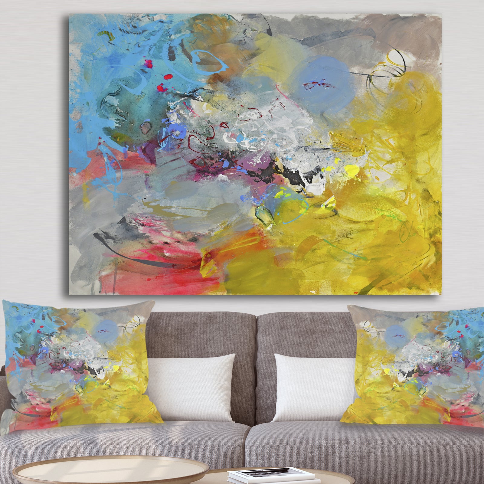 Blue And Yellow Color Spatters I - Modern & Contemporary Canvas Artwork