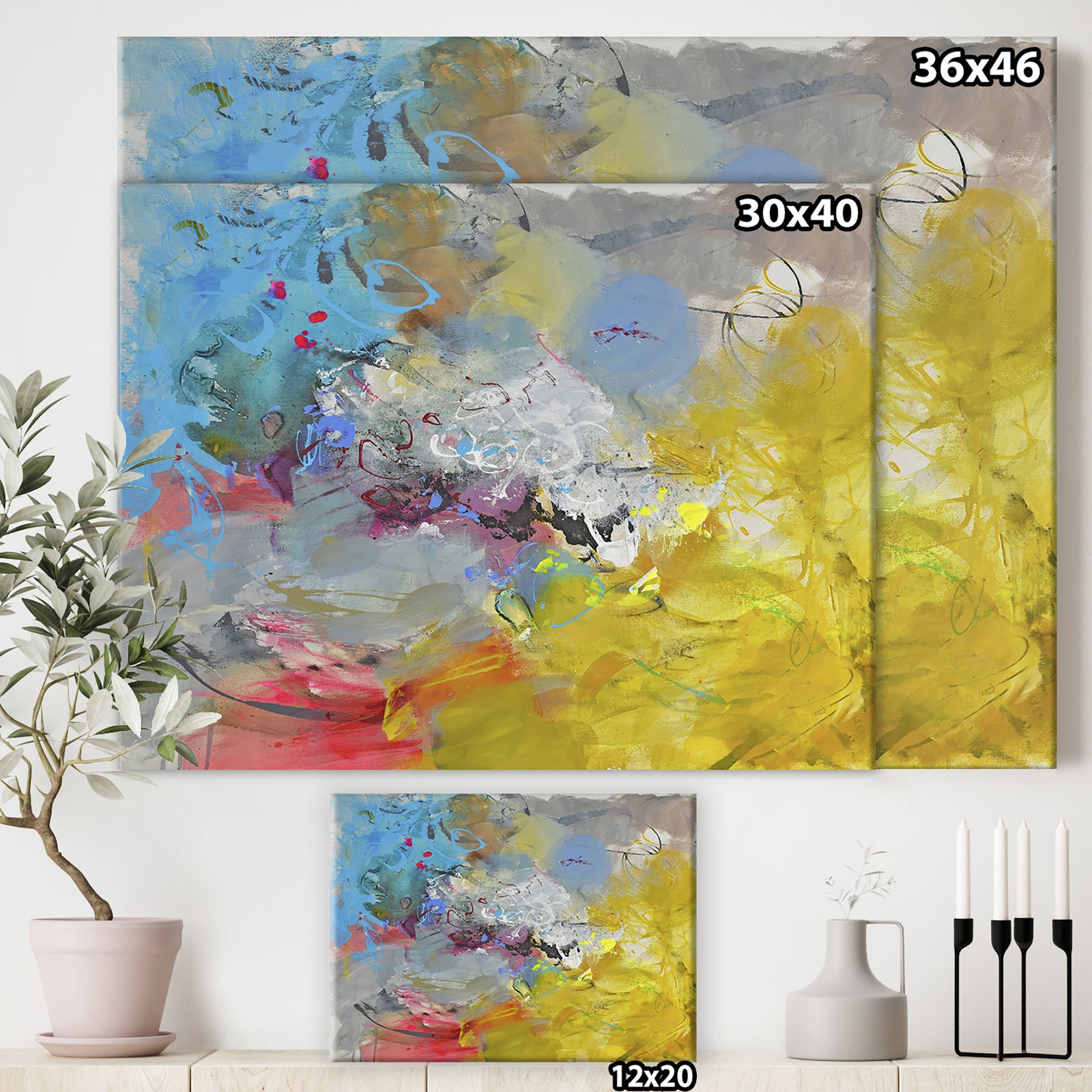 Blue And Yellow Color Spatters I - Modern & Contemporary Canvas Artwork