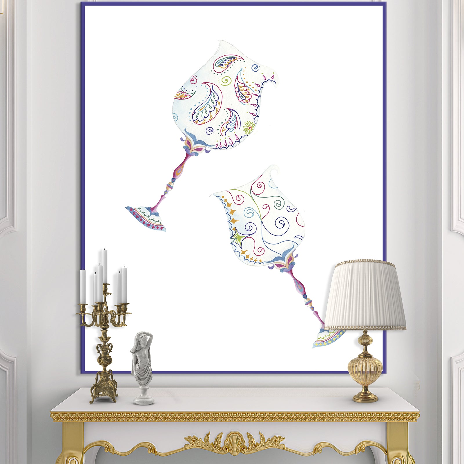 Crystal Paisley Wineglasses - Fashion Premium Canvas Wall Art