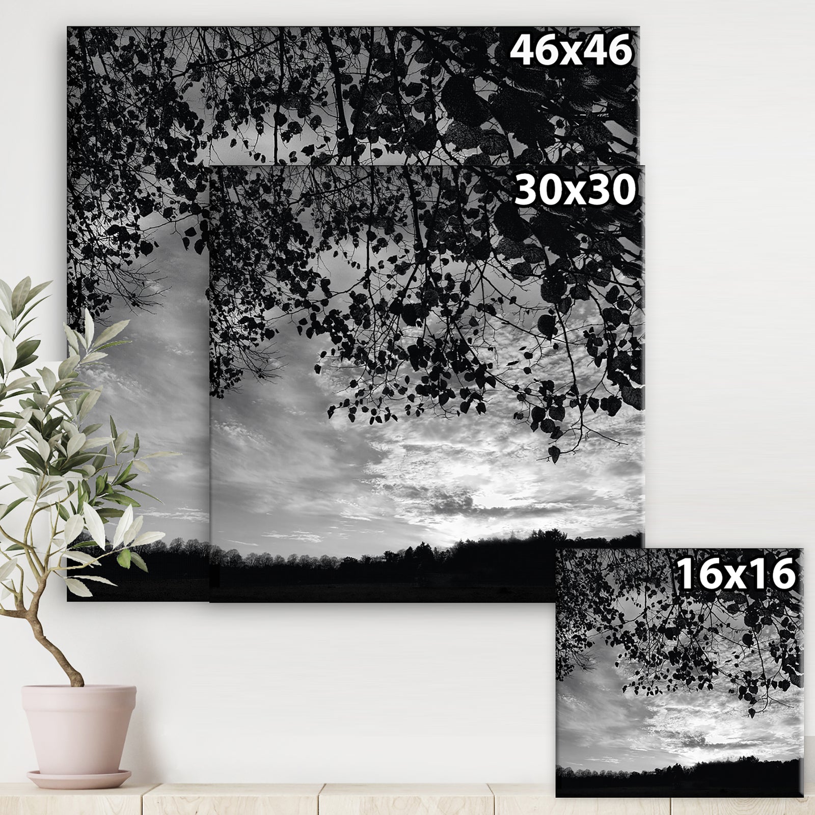 Sundown Square B&W - Cottage Premium Canvas Wall Art