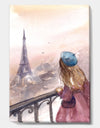 Young Paris Girl Watching Eiffel Tower - Traditional Canvas Wall Art