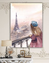 Young Paris Girl Watching Eiffel Tower - Traditional Canvas Wall Art