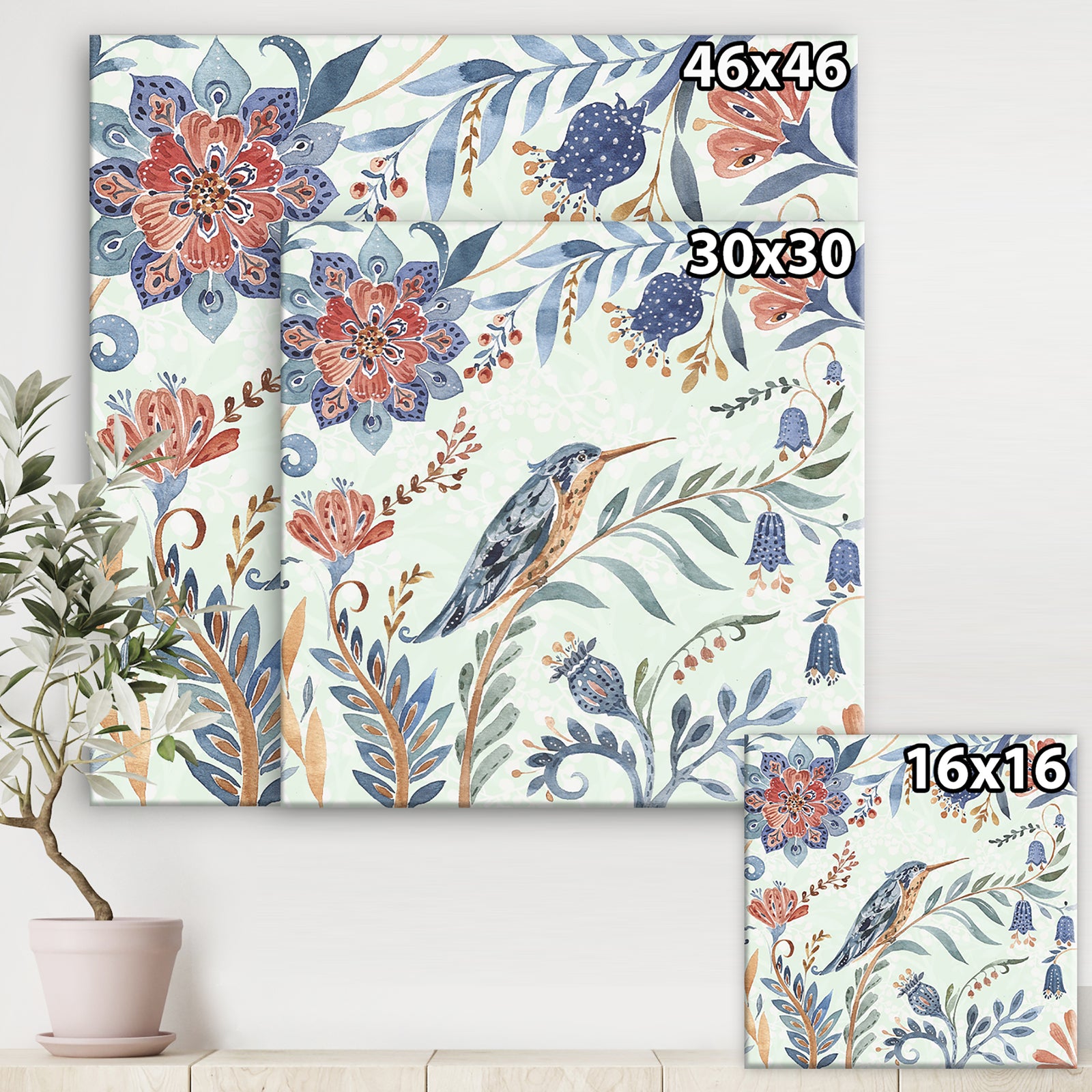 Birds and Flowers IV - Cottage Canvas Artwork