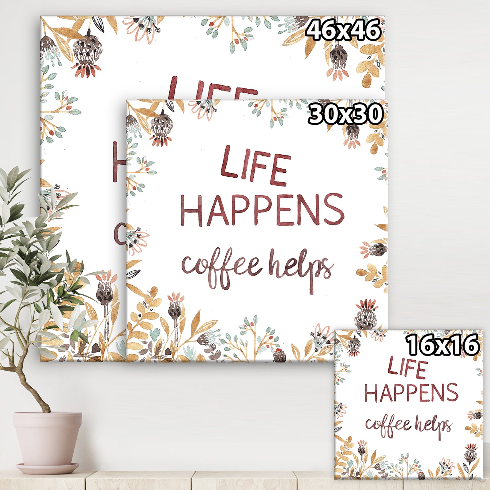 Life Happens Coffee Helps - Cottage Premium Canvas Wall Art